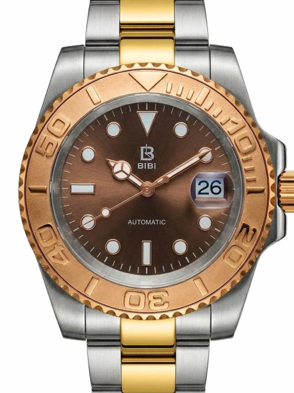 BiBi-B1008 Brown Dial, Rose Gold Case, Two-Tone Bracelet